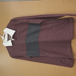 Burnside Size M Burgundy Grey Longsleeve Collared Top